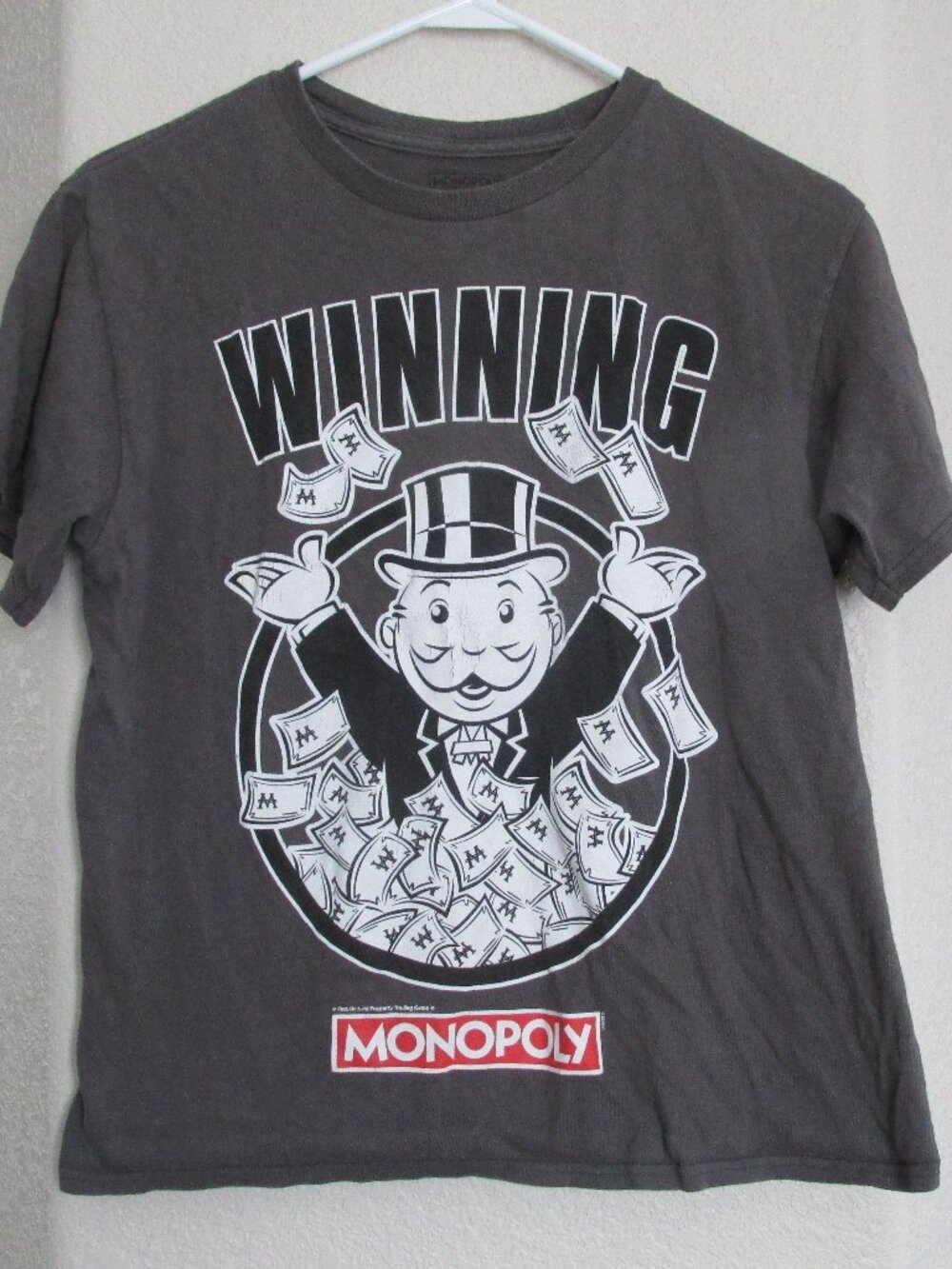 Monopoly Pullover T Shirt Youth Boys Size XXL 18 Gray Short Sleeve Crew Winning